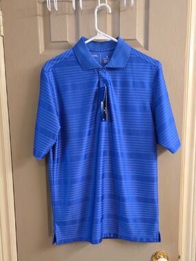 Antigua Nwt Blue Horizontal Stripe Golf Polo Short Sleeve Size Small